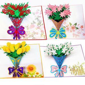 2022 NIEUWE ingepakte pop up kaarten Happy Birthday Decorations Gardenia Rose Lily Sunflower Gift Cards Wenskaarten voor felicitatie