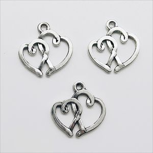 Wholesale Lot 100pcs Double Heart Antique Silver Charms Pendants for Jewelry Making Bracelet Earrings DIY Keychain Pendant 19*19mm DH0841