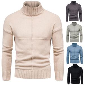 Camisolas masculinas Moda Marca Slim Knit Lapela De Manga Longa Turtleneck Cor Sólida Camisola Regular para Homens Winter High Neck