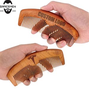 MOQ 100 PCS Natural Gold Sandal Wood Combs Men's Beard Comb Customized LOGO Wooden Hair Brush14*5.6*1.2cm