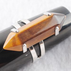 WOJIAER Unique Ring for Women Hexagonal Natural Tigers Eye Stone Beads Rings Silver Color Party Jewelry X3023