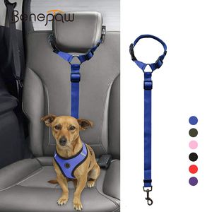 Benepaw Cintura di sicurezza per cani in nylon resistente regolabile Comodo poggiatesta per auto Design di ritenuta Cinture di sicurezza per veicoli Guinzaglio per animali domestici LJ201109