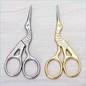Share de aço inoxidável scissors cegonha mede retro artesanato cruz costura bordado ferramentas de costura 9.3cm Ferramentas de mão de prata de ouro