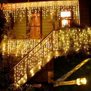 크리스마스 화환 LED 커튼 고드름 문자열 빛 220V 4M 100LEDS 실내 드롭 LED 파티 정원 무대 야외 장식 빛 Y200903