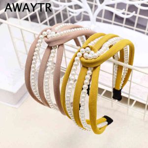 Korea Knoten Perle Stirnband für Frauen Mädchen Haarband Mode Neue Haar Zubehör Perle Tiara Haar Schleife Damen Stirnband Y220301