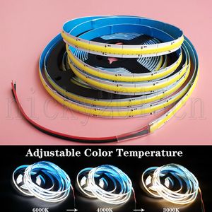 Justerbar färgtemperatur 5m COB FOB LED Flexibel Strip Ljus 576LEDS / M Högdensitet RA 90 Ribbon Tape Smooth Linear IP44 Vattentät sträng