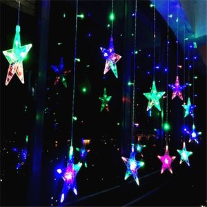 Led Star Curtain Lights Decor no quarto 2.5x1m janela decorativa de Natal festa de férias iluminação eu plug Garland Garland Y201020