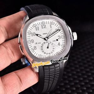 Günstige neue Sport Daydate GMT 5164A-001 5164 A2813 Automatik-Herrenuhr, weißes strukturiertes Zifferblatt, Stahlgehäuse, schwarzes Kautschukarmband, Uhren Pure_Time