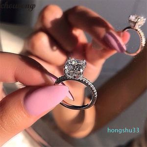 Anel de Promessa Exclusivo 925 Sterling Silver Almofada Corte 1CT Diamantes CZ Party Casamento Anéis para Mulheres Jóias