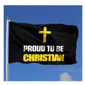 Orgulhoso ser bandeiras cristãs 3x5ft banners 100d poliéster 150x90cm alta qualidade vívida cor com dois ilhós