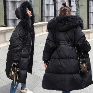 ファッション - チュニックレッドブラックグレーの白いパフィシのジャケット、毛皮のフード付きパーカーコート冬の長い暖かい爆撃機の女性ダウンエレクトリック