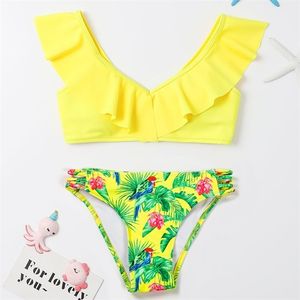 Tropical Floral Girl Swimsuit Kids Ruffle Bikini Set Years Two Piece Children s Swimwear Padded Bathing Suit Beachwear
