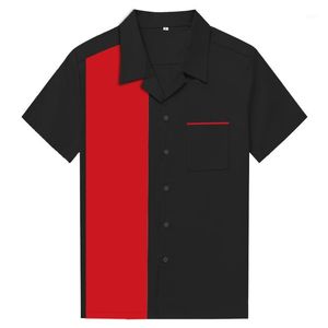ロックンロールシャツメンズ服ヒップホップロカビリーシャツ男性1950年代ヴィンテージパンクシャツカラフルなプリントパッチワーク半袖