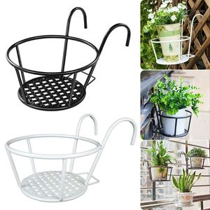 Planters & Pots Balcony Hanging Plant Racks Round Flower Pot Rack Railing Fence Outdoor Window Iron Bonsai Stand Decoration Drop