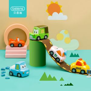Beiens Baby 5 in 1 Set Zurückziehen für Kinder Racing Taxi Truck Spielzeug Cartoon Modell Mini Auto Kinder Spielzeug Geschenke LJ200930