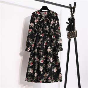 Koreanische Chiffon Frühling Sommer Kleid Vintage Floral Gedruckt V-ausschnitt Elastische Taille Mode Strand Midi Sommerkleid Vestidos 220215