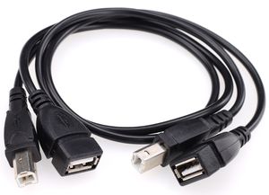 50cm preto USB 2.0 Tipo A fêmea para USB B Adaptador de impressora masculina Fio de extensão do cabo