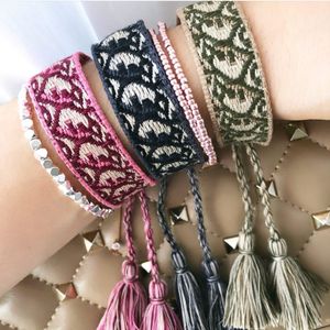 Women Woven Bracelet with Lettering Signature Braided Cotton Friendship Bracelet Eye Catching Stacking Jewelry Bracelets With Tassels