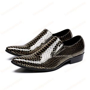 Fashion Gold Scales Office Patent Leather Men Shoes Big Size Simplicity Oxfords Pointed Toe Slip On Formal Shoes