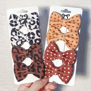 4Pcs/Set Leopard Print Dot Cotton Hair Bows With Hair Clip For Girls Headwear Handmade DIY Barrettes Gifts Kids Hair Accessories