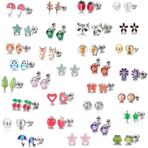 Stud Luokey Pairs Set Stainless Steel Earrings For Women Tiny Small Animal Fruit Cute Children Kids Frog Bee Jewelry1