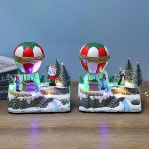 Christmas Decorations Village Glowing Music Small House Claus Santa Home Gift Resin Decoration Air Balloon Chri H8y4