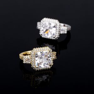 Unisex Moda Męskie Kobiety Pierścień Złoto Silver Big Bling Cubic Cyrkonia Diament Kamienny Pierścień Biżuteria Prezent