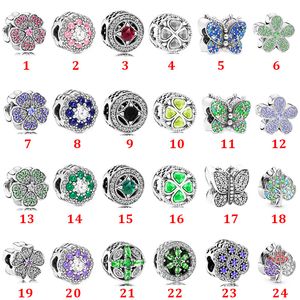 Genuine 925 Sterling Silver Fit Pandora Bracelet Charms Green Butterfly Cross Bead Love Heart Blue Crysta Charm For DIY Beads Charms