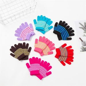 Comfortable Kids Winter Knitted Gloves Children Full Finger Glove 3 Color Knit Mittens Outdoor Stretchy Gloves Thick Warm Glove for 7-10Y