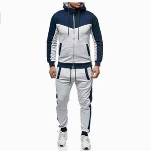 Mens hooded Tracksuits Suits and color matching casual sports suit cardigan set fall winter men sweatshirt clothing