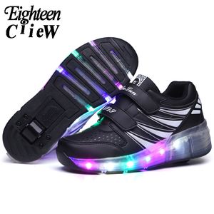 Größe 28–40 Kinder-LED-Schuhe, leuchtende Turnschuhe mit Roller für Jungen, leuchtende Turnschuhe mit Hintergrundbeleuchtung, Einrad-Rollschuhschuhe