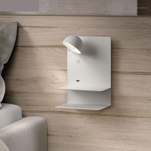 Lâmpada de parede Nordic Simples Estudo Bookshelf Sconce Luzes Usb Multi Purpose Quarto Sala de Leitura Led1