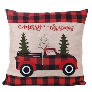 Juldekorationer kuddefodral täcker Buffalo Plaid Throw Xtmas Tree Red Truck Cushion Cover JK2010XB