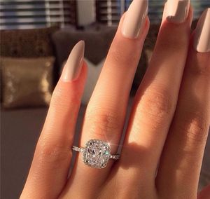 Obietnica Ring 925 Sterling Silver Poduszka Cut 3CT Diament Zaręczyny Obrączki do Kobiet Biżuteria