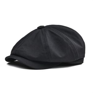 Sboy Hats BOTVELA Cap Men's Twill Cotton Eight Panel Hat Women's Baker Boy Caps Retro Big Large Male Boina Black Beret 003