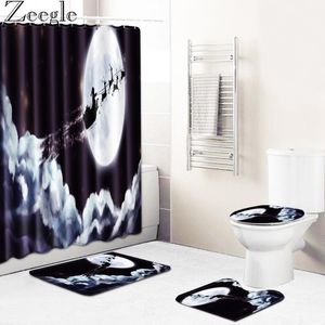 バスマットZeegleクリスマスカーテン防水シャワーアンチスリップバスルームカーペットセット洗濯可能なマット吸収剤セット1