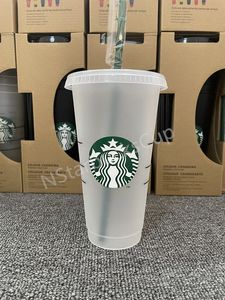Sj￶jungfrun gudinna Starbucks 24oz/710 ml plastmuggar tumbler ￥teranv￤ndbar klar dricka platt botten pelare form lock halskoppar 4437