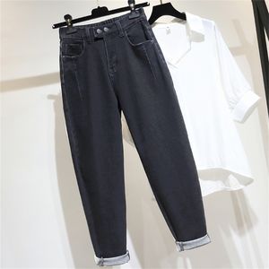 Harem Jeans für Frauen Hohe Taille Plus Größe Schwarz Lose Mode Doppel Taste Volle Länge Weibliche Harem Hosen 201223
