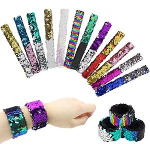 Magic Paillette Mermaid Patted Bracciali Paillettes bicolore Reversibili Glitter Slap Braccialetti Charms Polsino per bambini Adulti