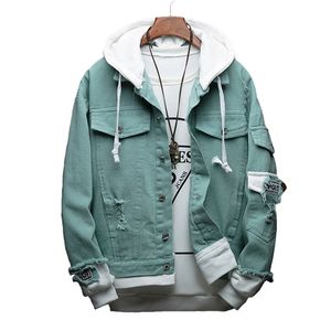 Isurvivor 2020 Mężczyźni Wiosna Jesień Patchwork Denim Jeans Kurtki Płaszcze Mężczyzna Casual Fashion Slim Fit Hooded Kurtki Cardigans LJ201013