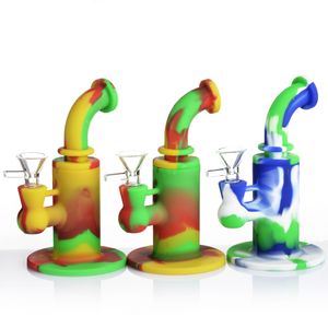 Silicone Smoking Accessories Water Pipe 6.2 inch Glass Bong with glasses bowl Oil Rigs Food Grade bongs