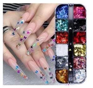 3D Butterfly Nail Glitter Sequins Laser Butterfly Nail Art Supplies 12 Colors Holographic Nail Sequin Butterfly Nails Supply Design Colorful