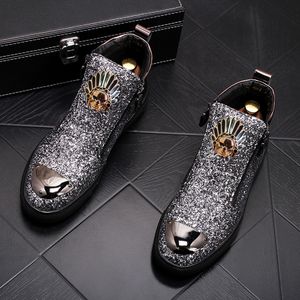 Gold Leather Men Sneakers Punk Casual boots Hip Hop Male High Tops Zip Ankle Boots Flats Zapatillas Hombre b2