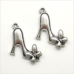 Lot 100pcs Bow Heels Alloy Tibetan silver Charms Pendants Retro Jewelry Making DIY Antique Silver Pendant For Bracelet Earrings 23*18mm