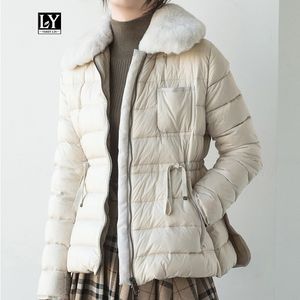 Varey lin winter mulheres ultra luz 90% branco pato para baixo parka Quente grande real coelho pêlo de cabelo para baixo jaqueta amê-lo casacos 201030