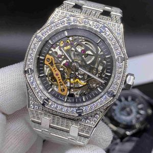 Alta Qualidade Completa Diamante Hip Hop WristWatch Gelo Diamante Relógios Oco Relógio de Moda Prata Caso de Aço Inoxidável 42mm Automático