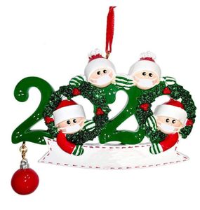 Christmas Quarantine Snowman Personalized Ornaments Survivor Family of 3 4 5 With Face Masks Hand Sanitized Decorating Creative Toys YHM19-ZWL