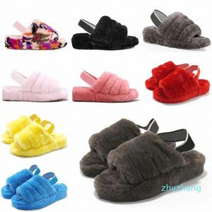 Frauen Fluff Yeah Slide Furry Hausschuhe Slides Sandale oh Australia Fuzzy Soft House Damen Damen Gelb Blau Rot Schuhe Pelz Flauschige Sandalen Männer