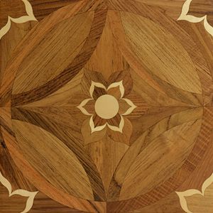 ビルマチークイエローの完成木製の床のメダリオンインレイボーダーの花のモザイク家庭のデコ家具インテリアハウスの装飾スタッフを保有する