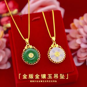 Korean Fashion 14k Gold Necklace Pendant No Chain Women's Jade Pendant Stone Green Emerald Gemstone Jewelry Party Birthday Gift Q0531
